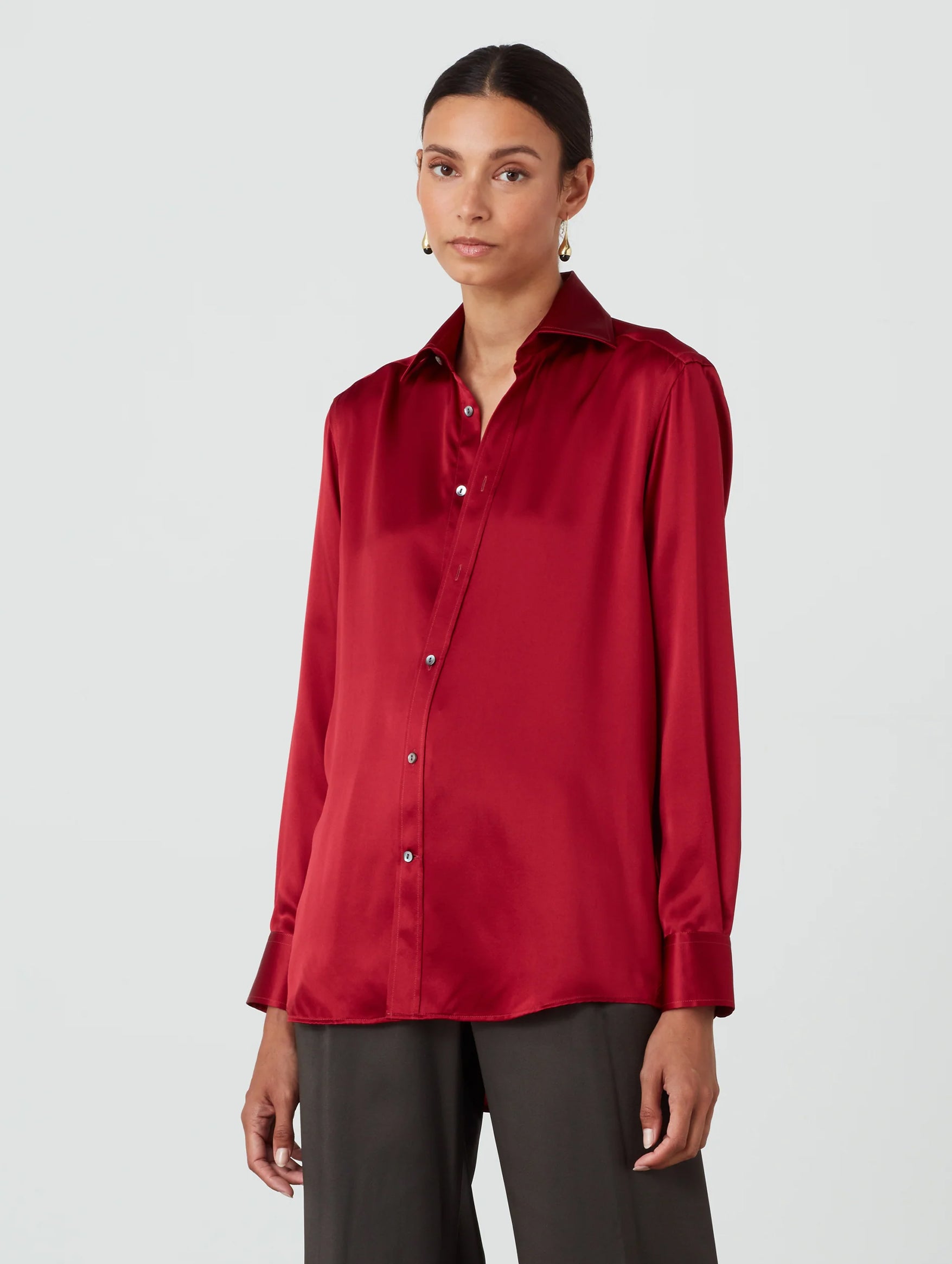 The Boyfriend Silk Shirt in Garnet