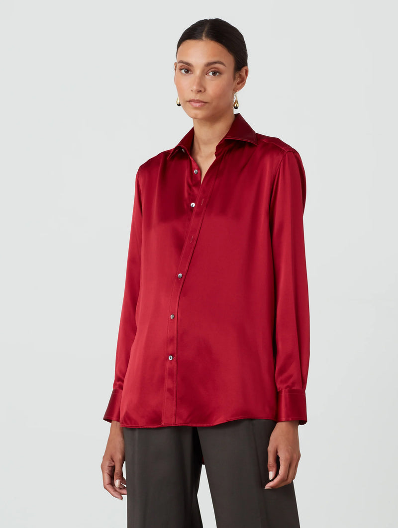The Boyfriend Silk Shirt in Garnet