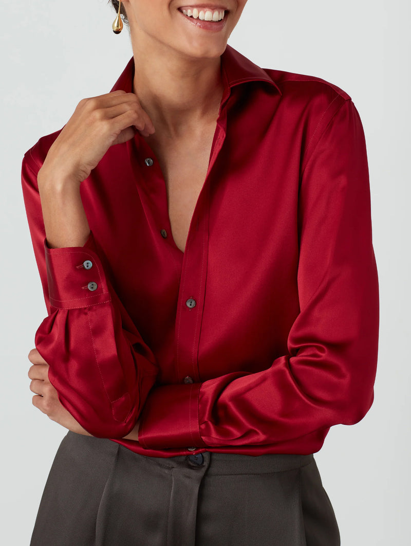 The Boyfriend Silk Shirt in Garnet