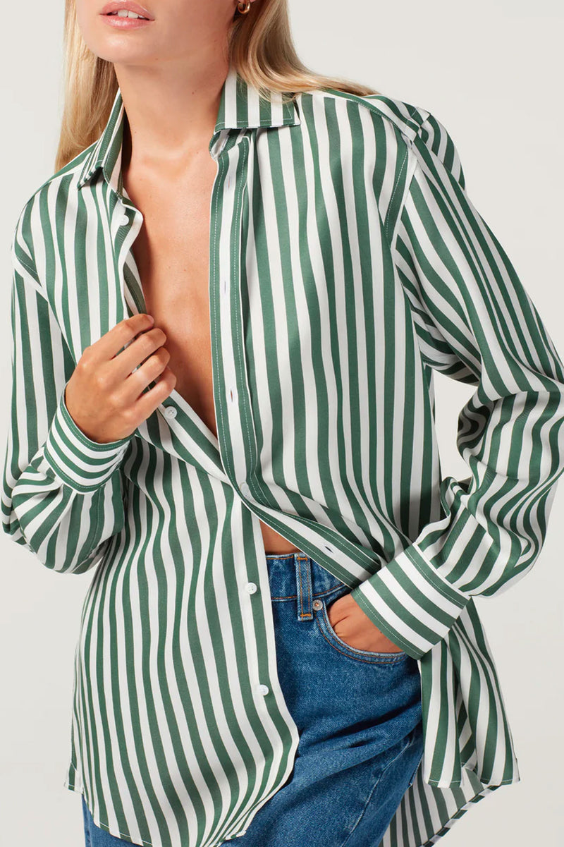 The Boyfriend Shirt in Forest Green Stripe