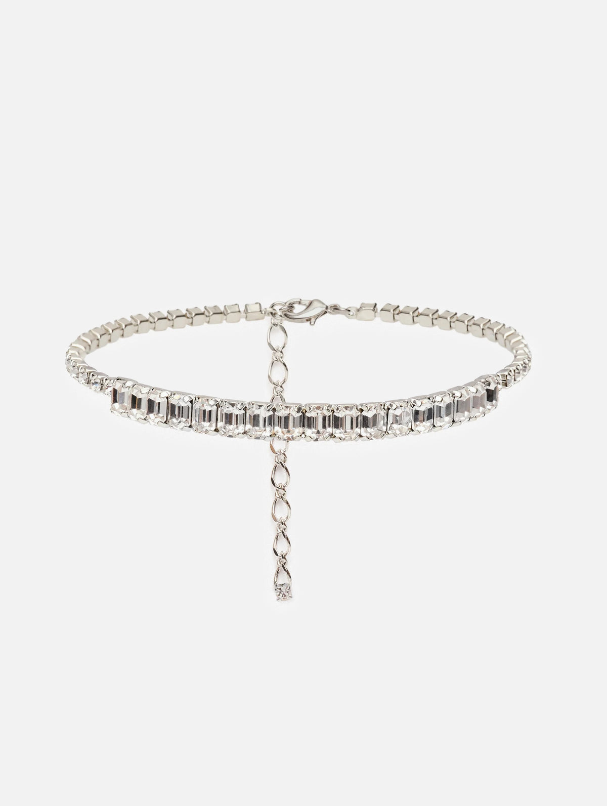 Choker Necklace with Baguette-cut Silver Crystals