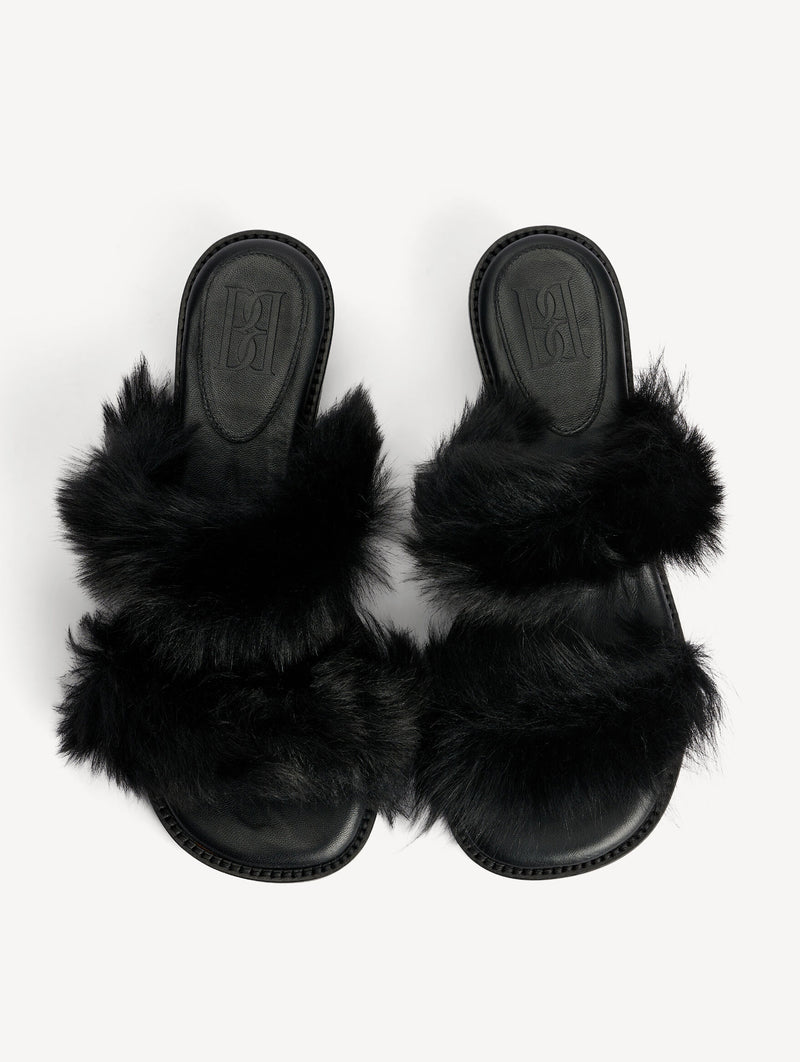 Tianna Shearling Sandals in Black