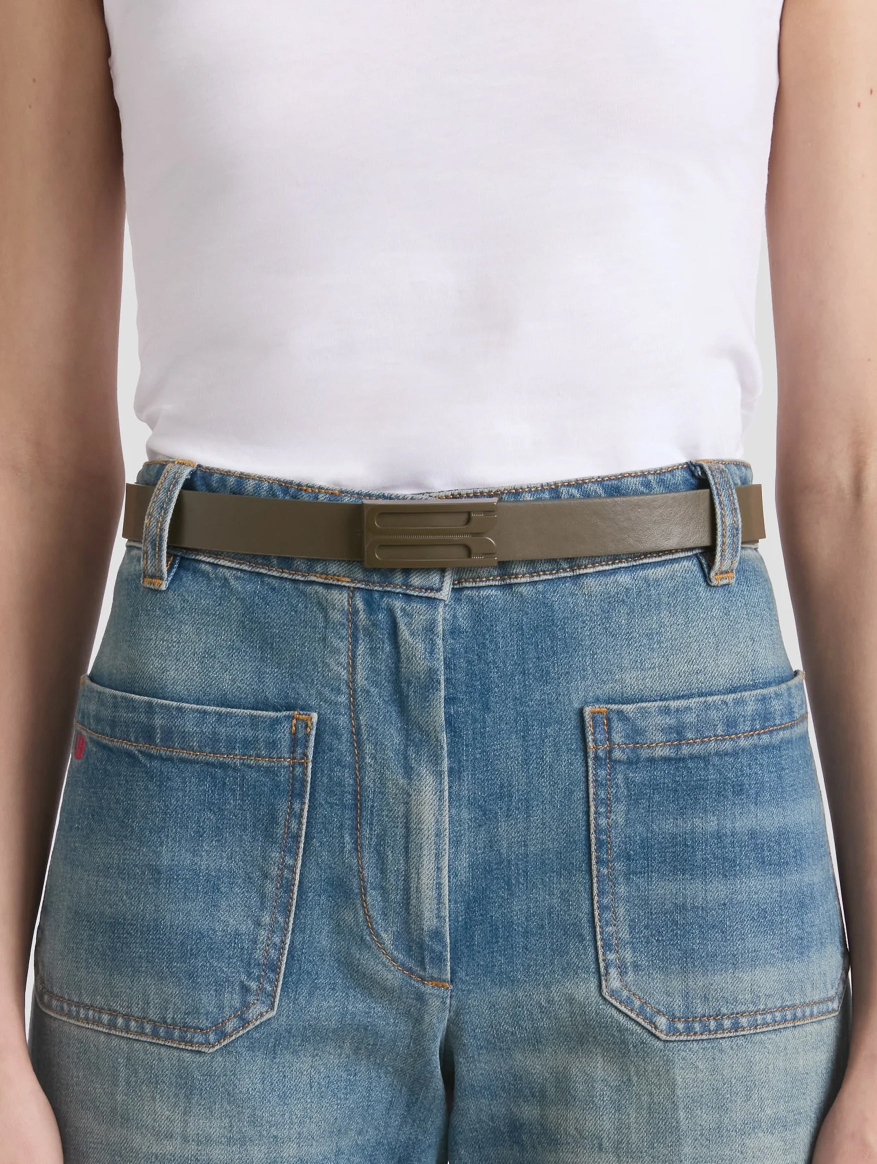 Regular Frame Tonal Belt in Khaki