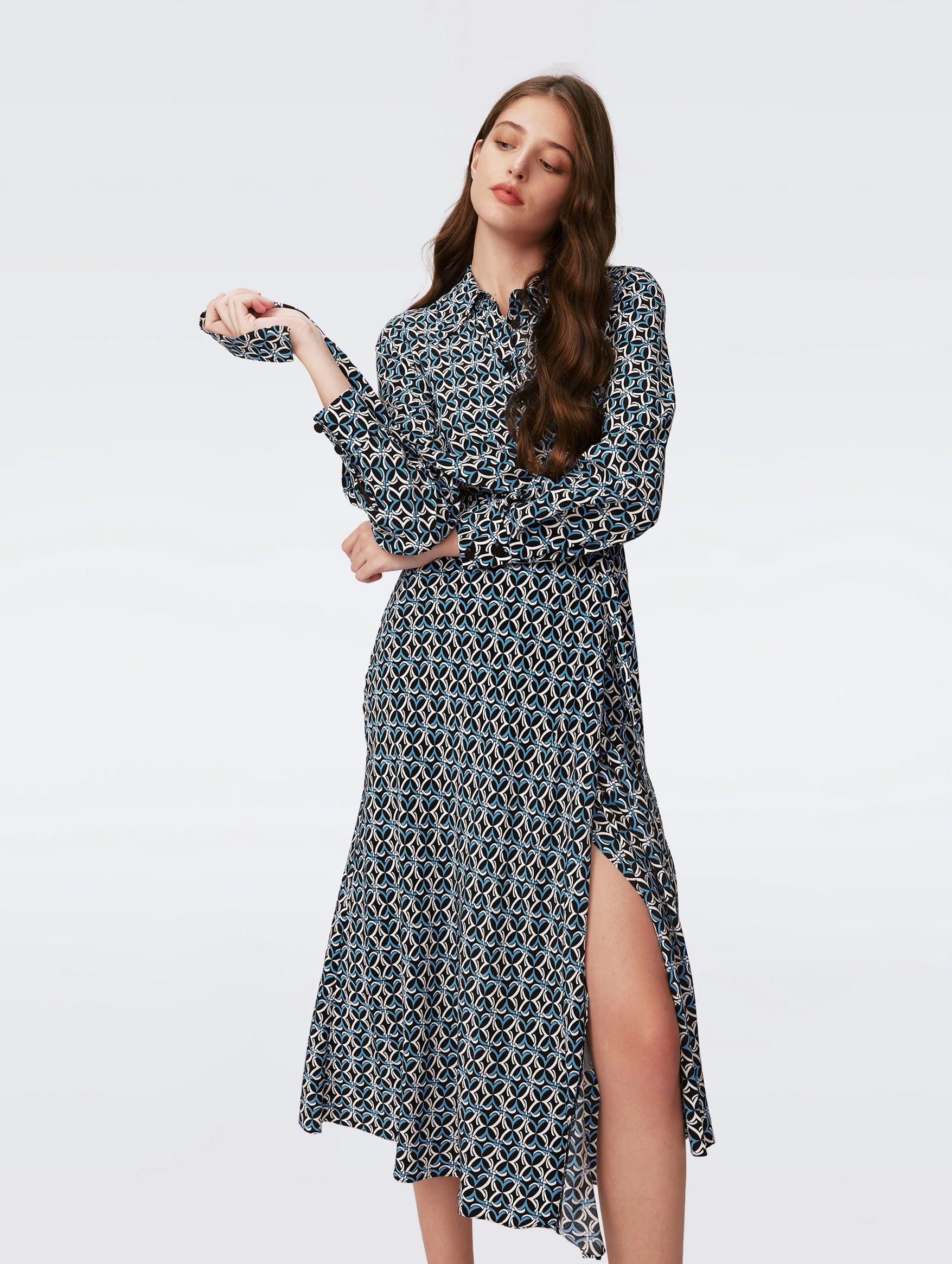 Tori Wrap Dress in Gig Tile Blue