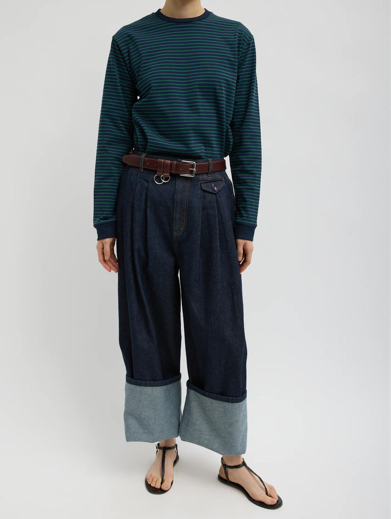 Triple Pleat Jean in Indigo