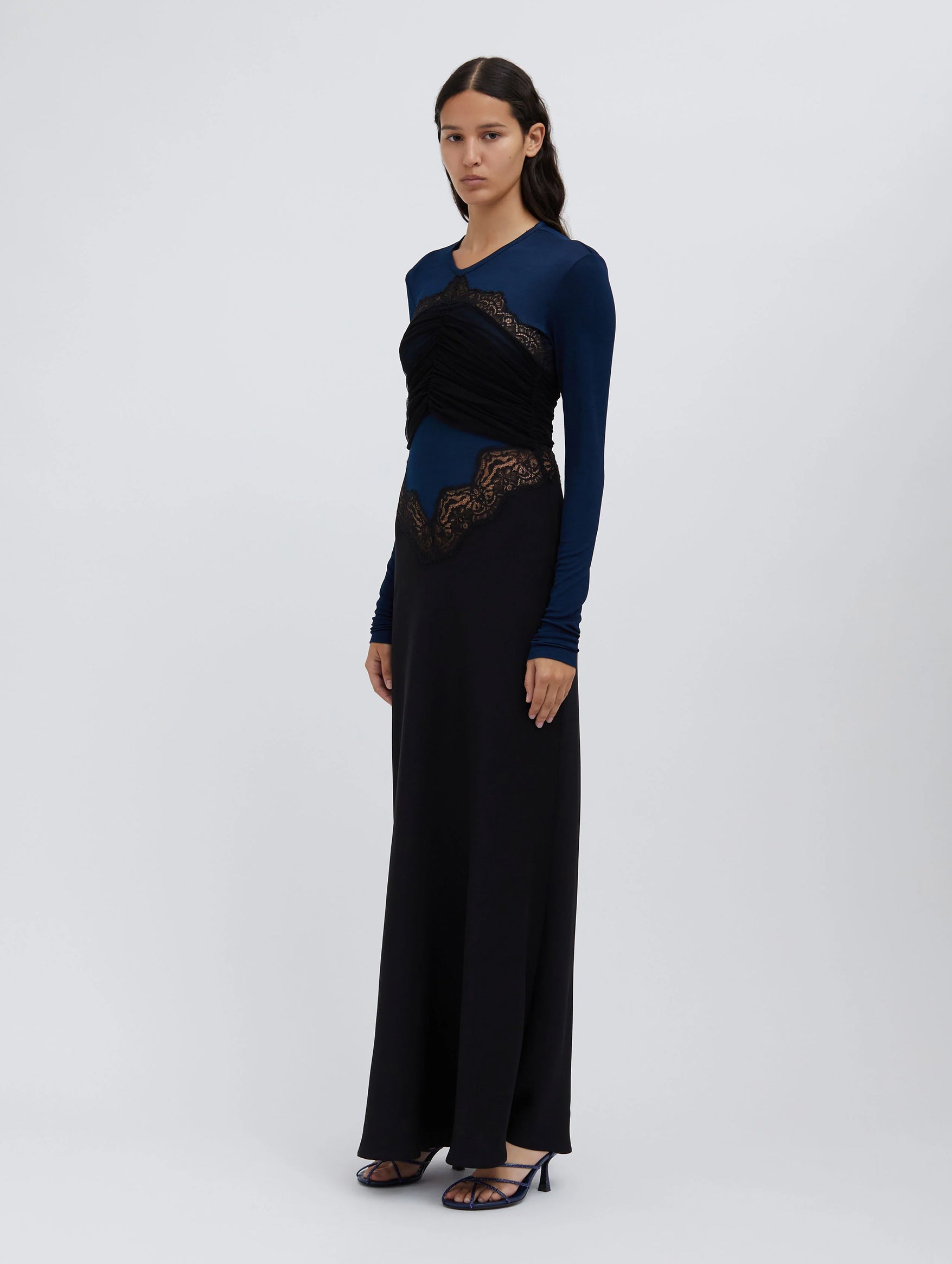 Tulle Overlay Verner Lace Dress in Blue Graphite