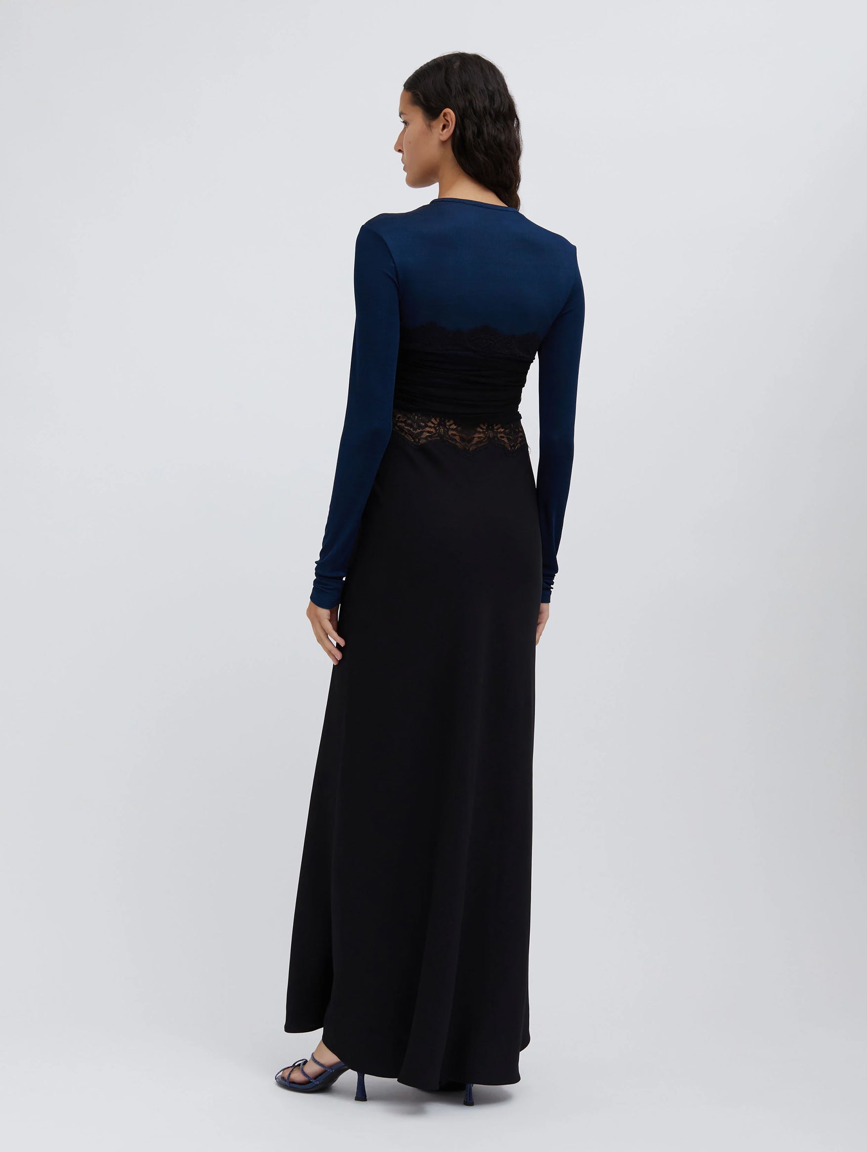 Tulle Overlay Verner Lace Dress in Blue Graphite