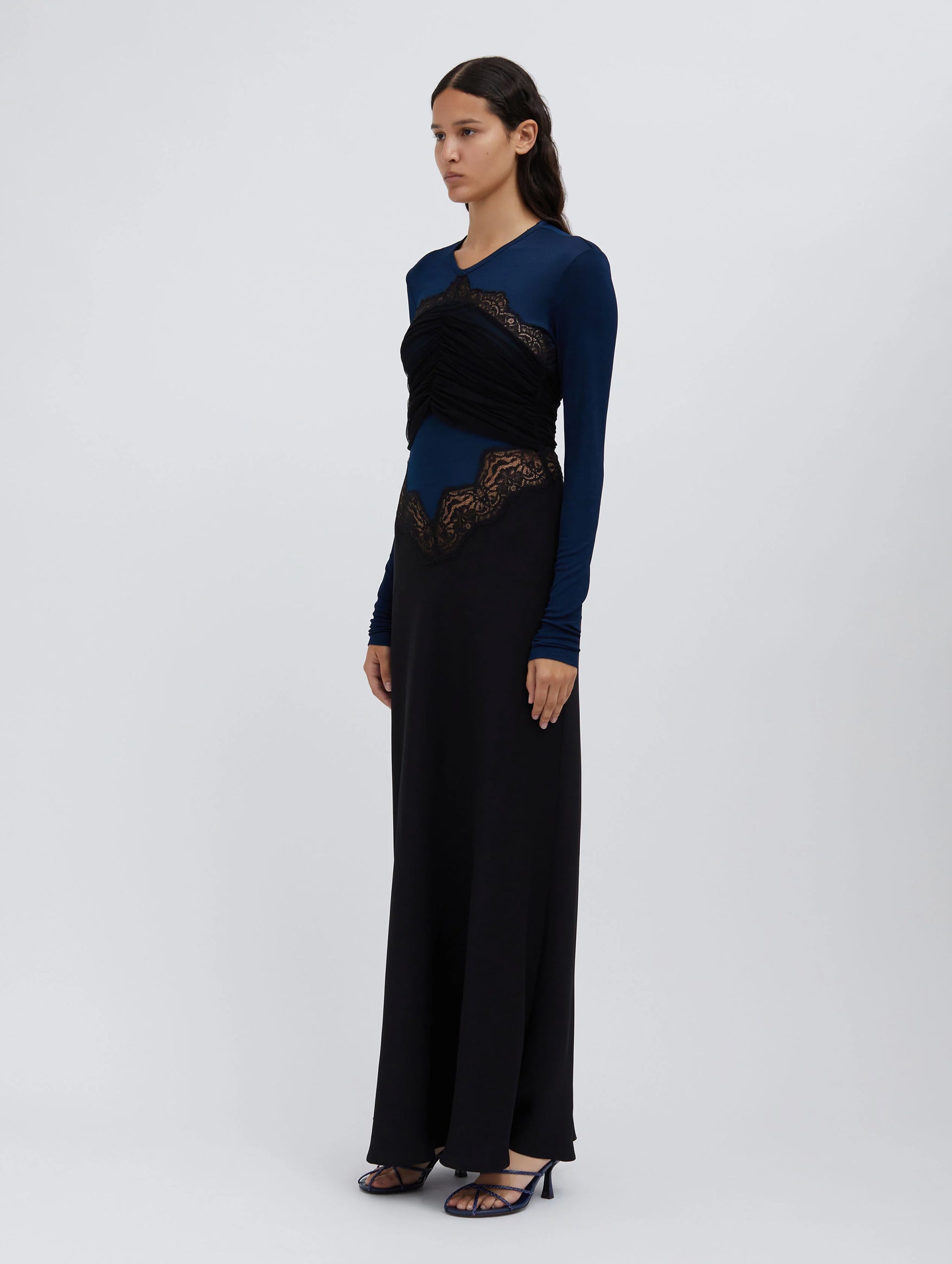 Tulle Overlay Verner Lace Dress in Blue Graphite