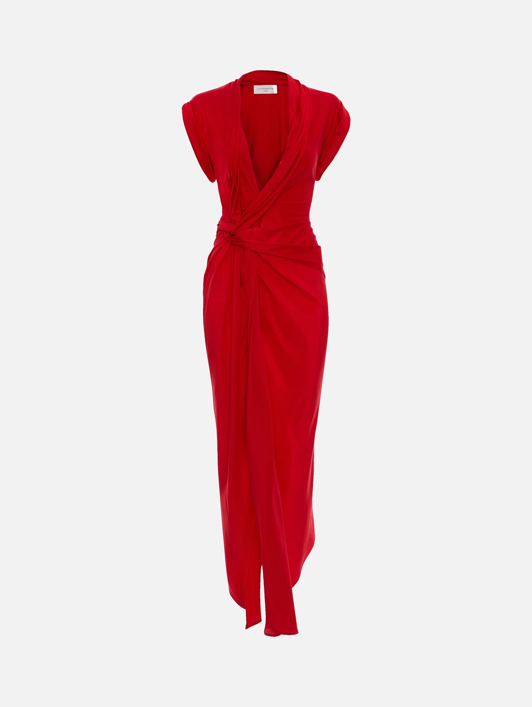 Asymmetric Twist Detail Dress in Cardinal Red