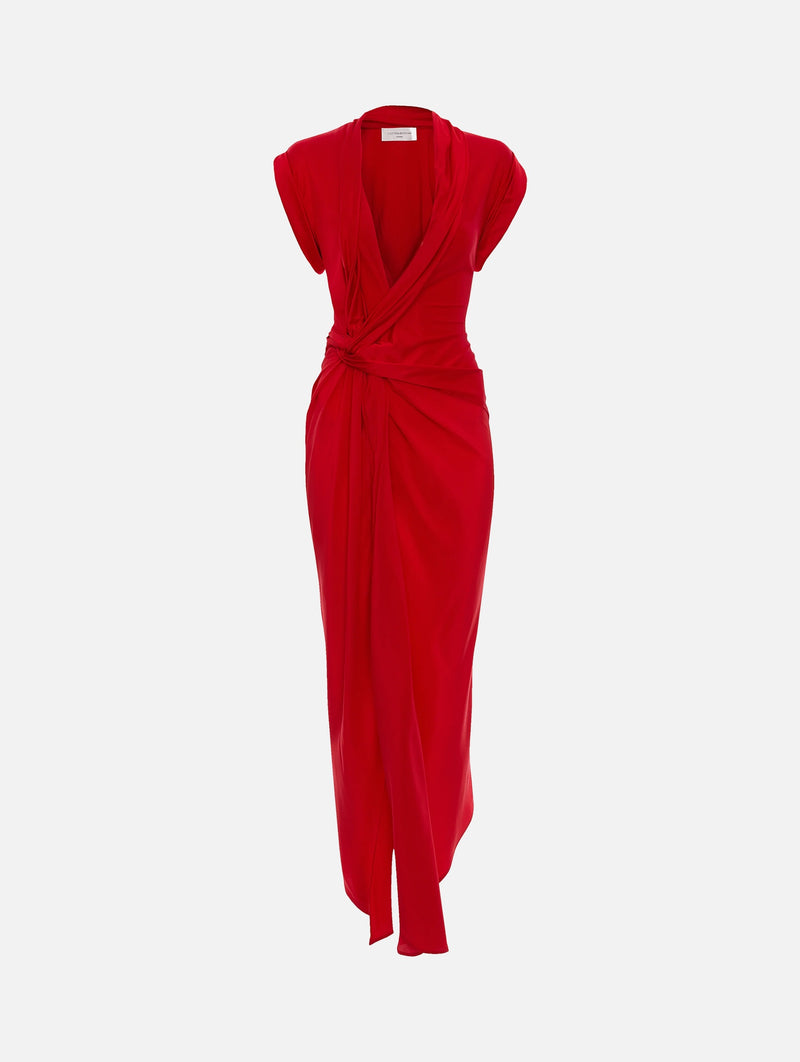 Asymmetric Twist Detail Dress in Cardinal Red