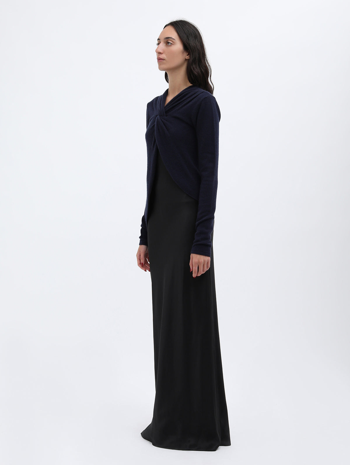 Twist Front Cashmere Dress in Black Graphite