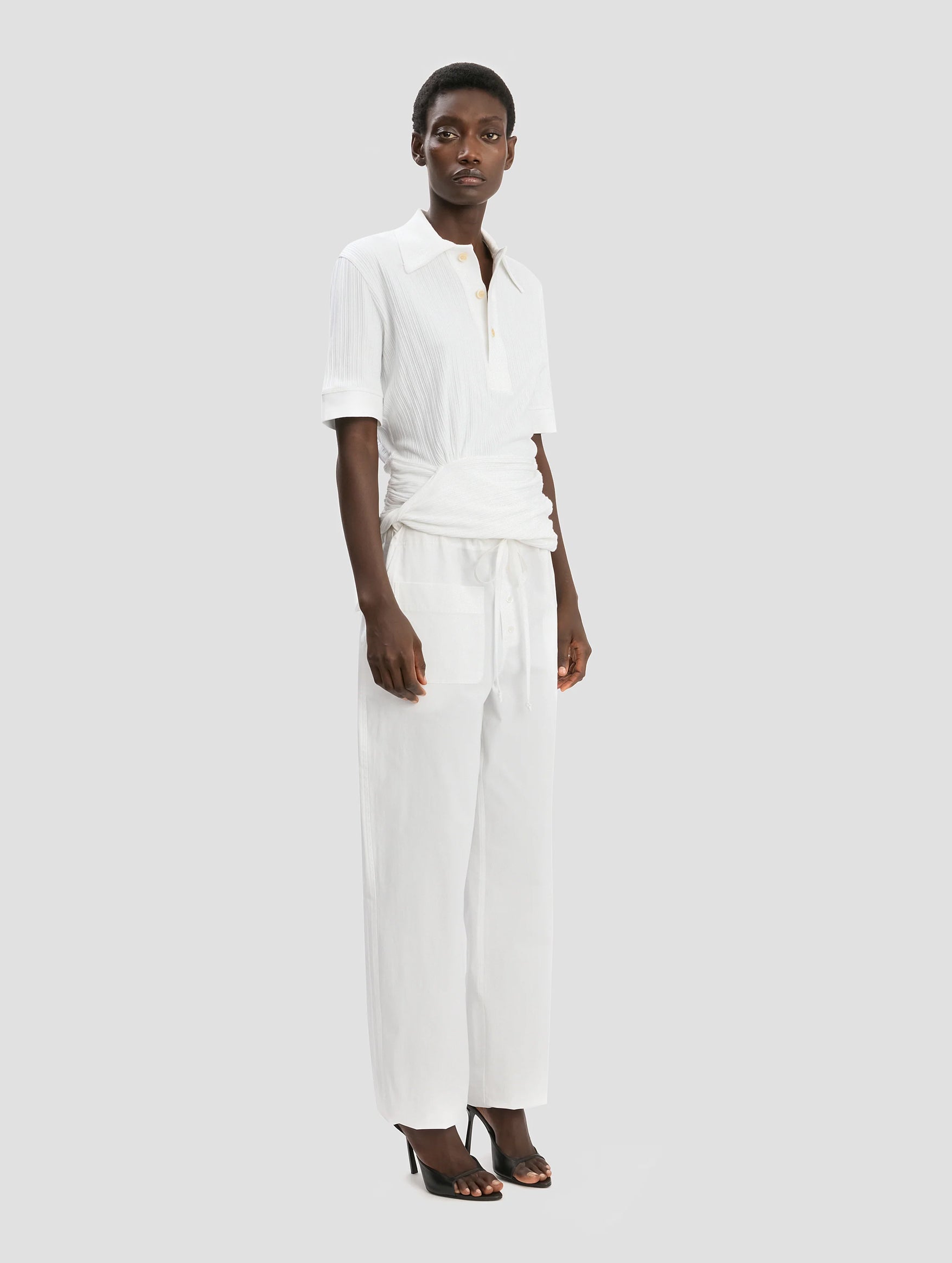 Twist Detail Polo Top in White