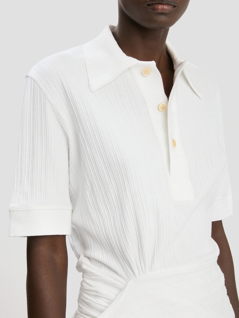 Twist Detail Polo Top in White