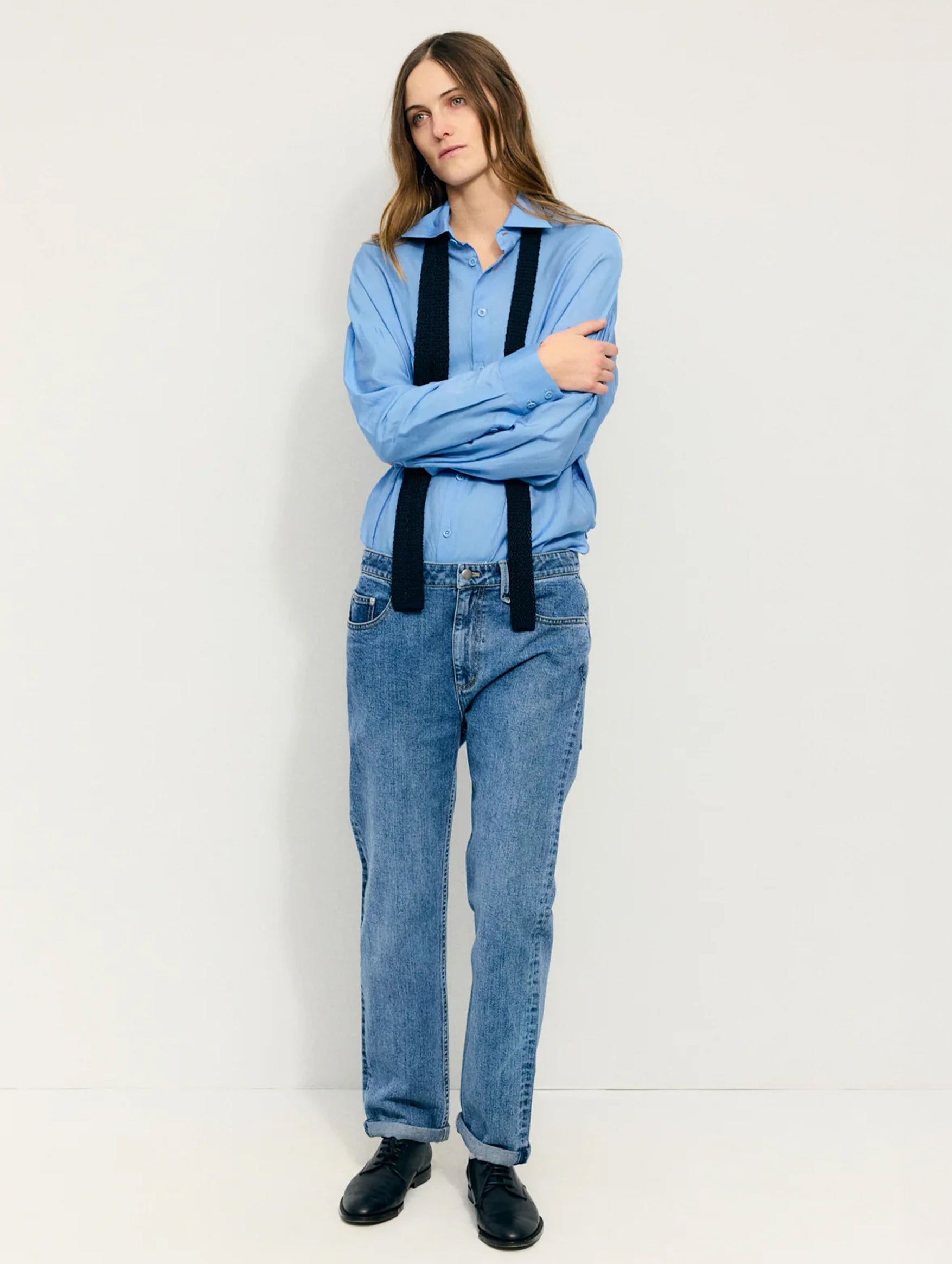 Ultra Light Silk Tencel Oversized Shirt in Blue