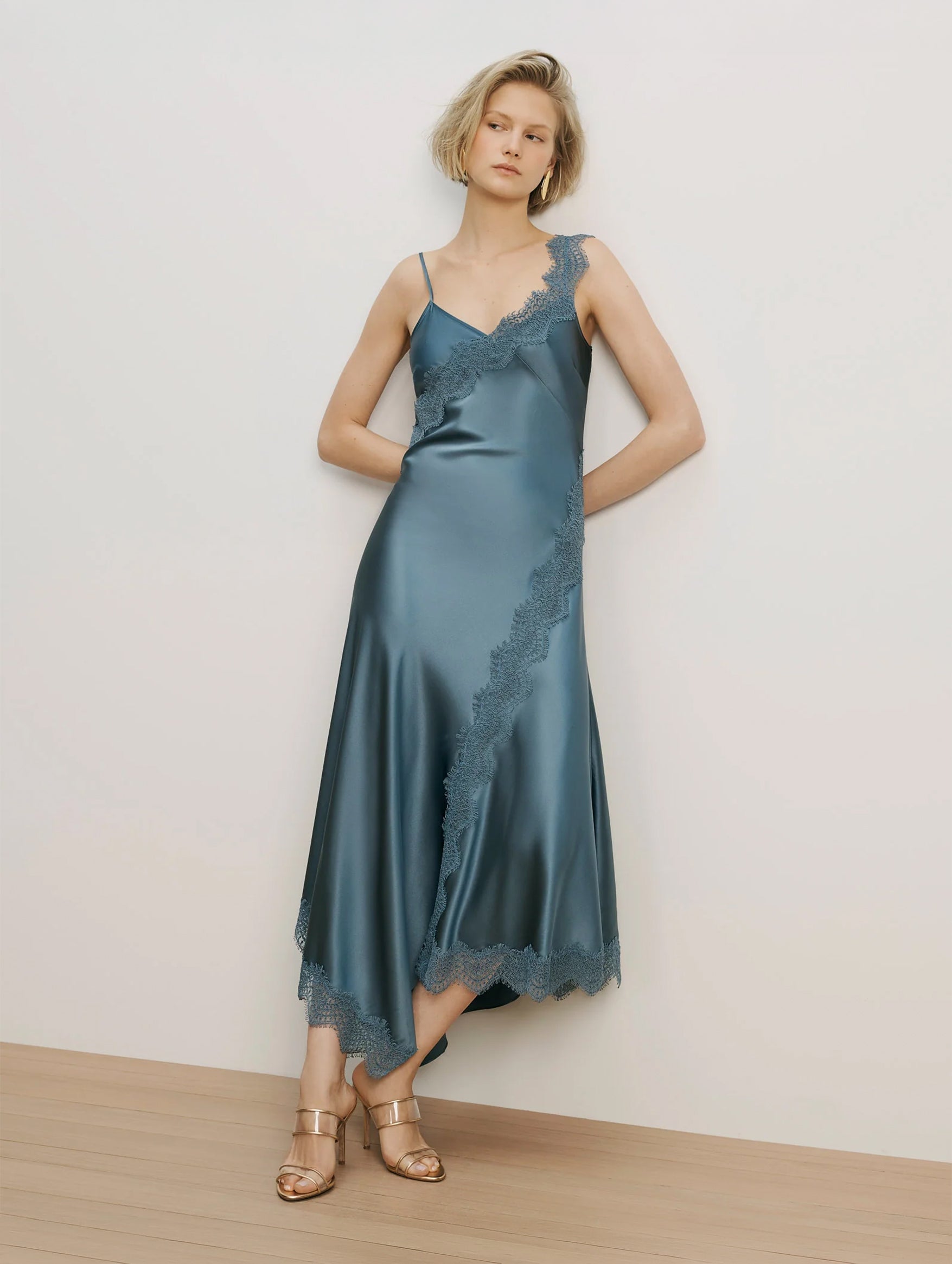 Vernon Lace Maxi Dress in Blue Steel