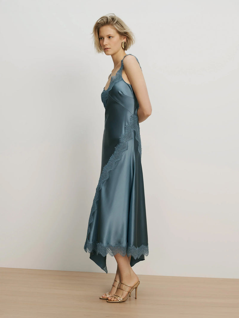 Vernon Lace Maxi Dress in Blue Steel