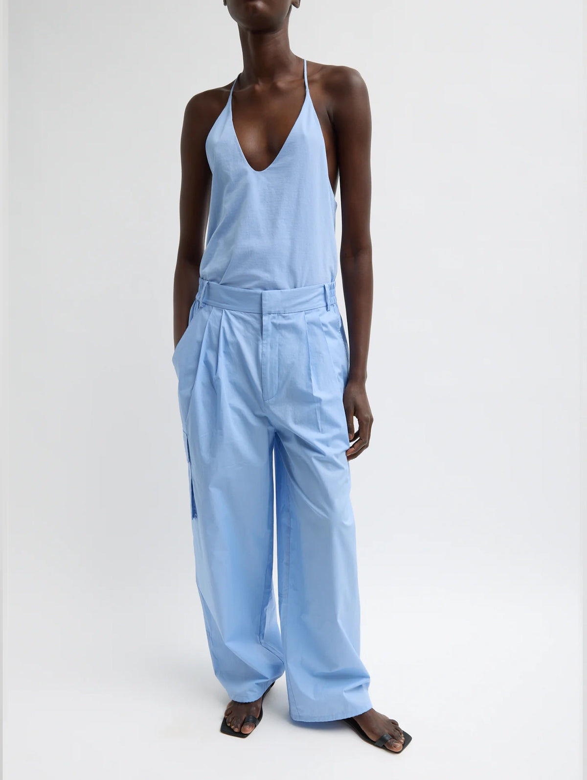 Vintage Cotton Wide Leg Cargo Pant in Blue