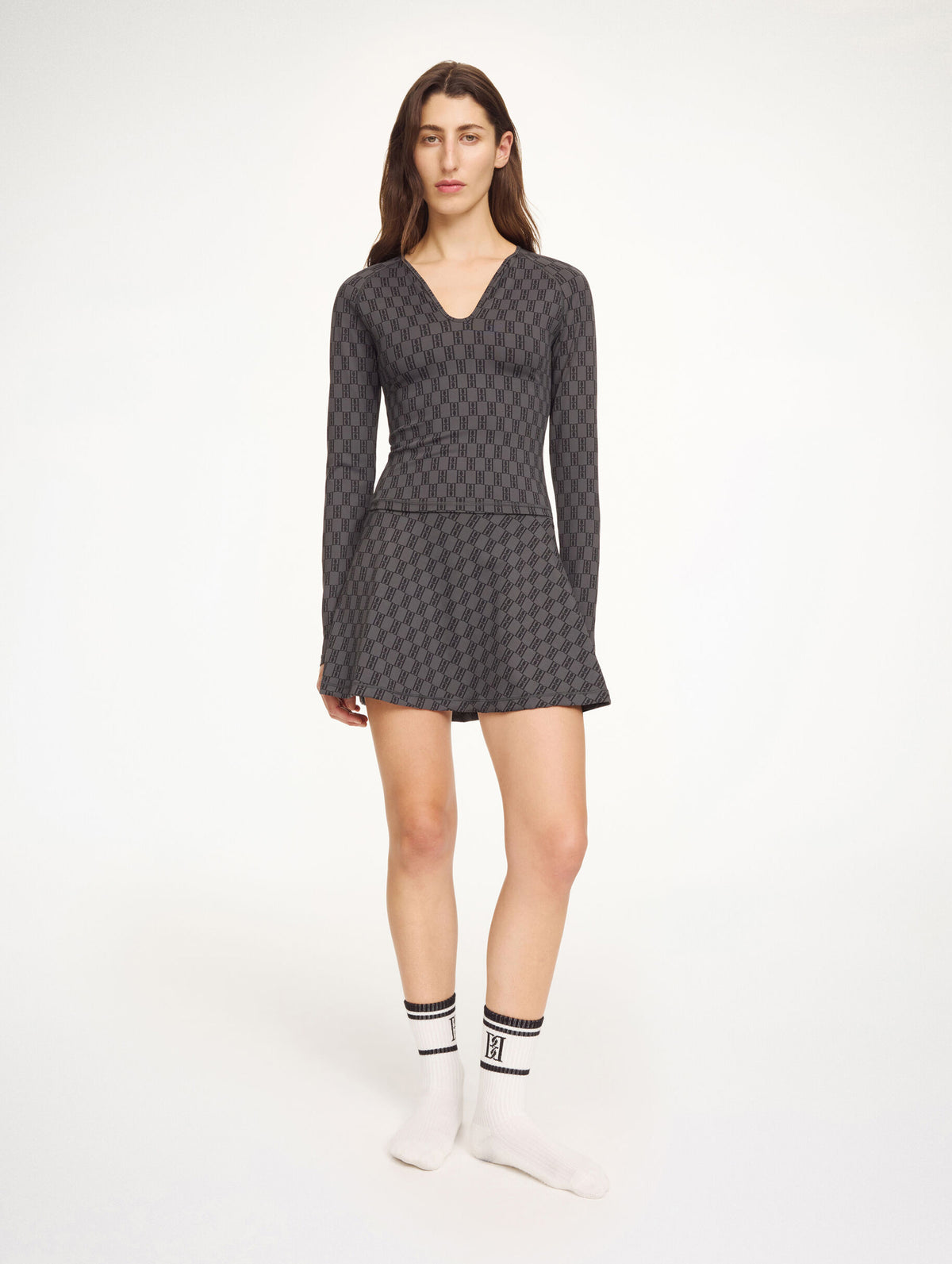 Venazia LS Athletic Top in Monogram Black & Grey