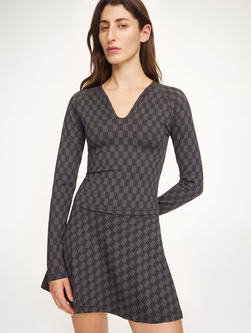 Venazia LS Athletic Top in Monogram Black & Grey
