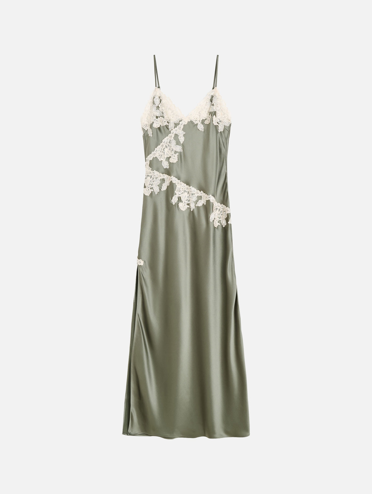 Vera Satin Maxi Dress in Deep Lichen Green