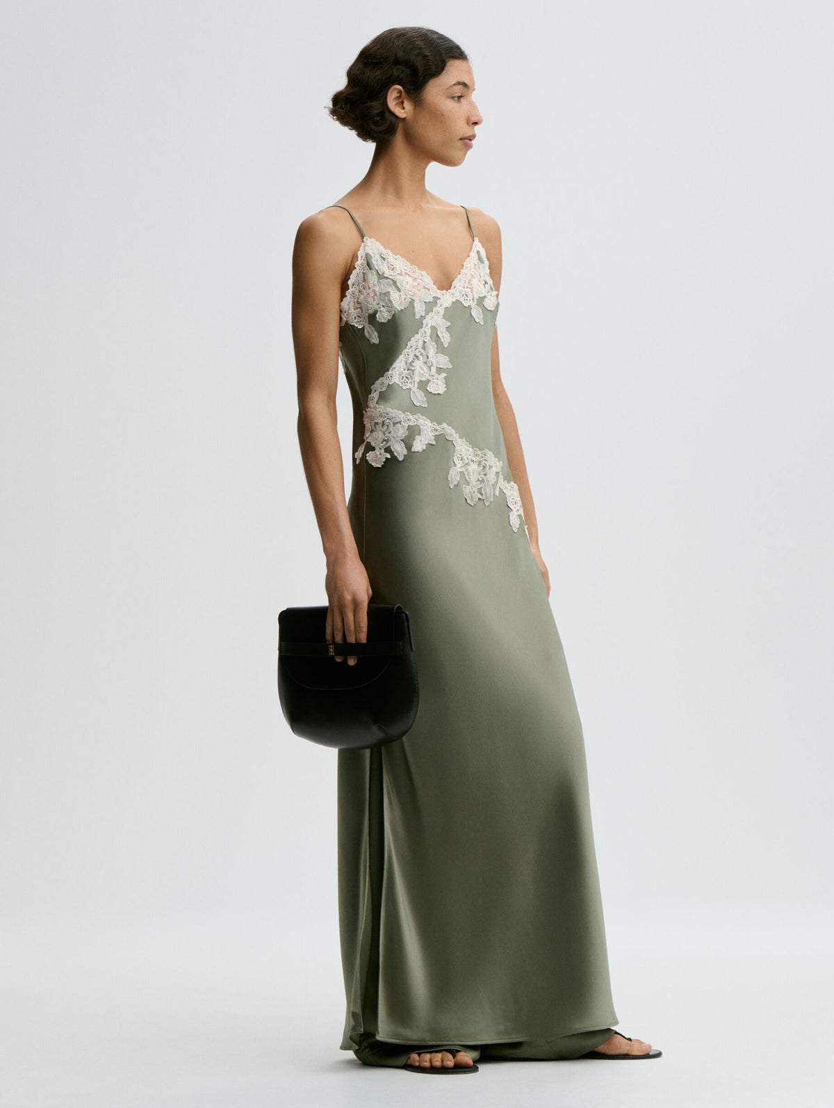 Vera Satin Maxi Dress in Deep Lichen Green