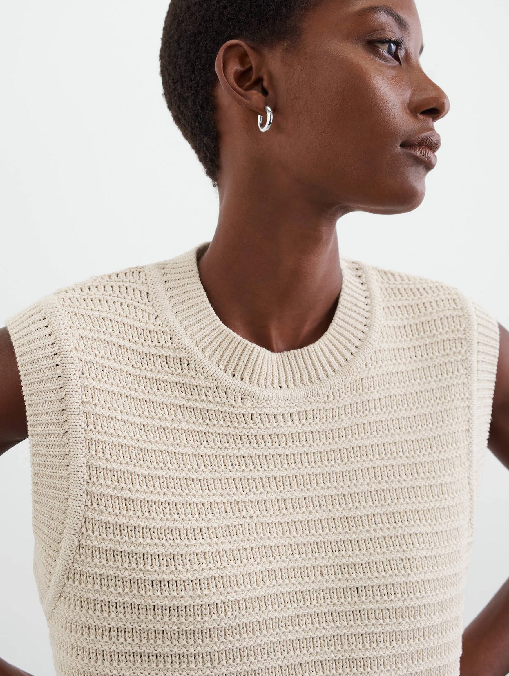 Rib Knitted Vest in Beige