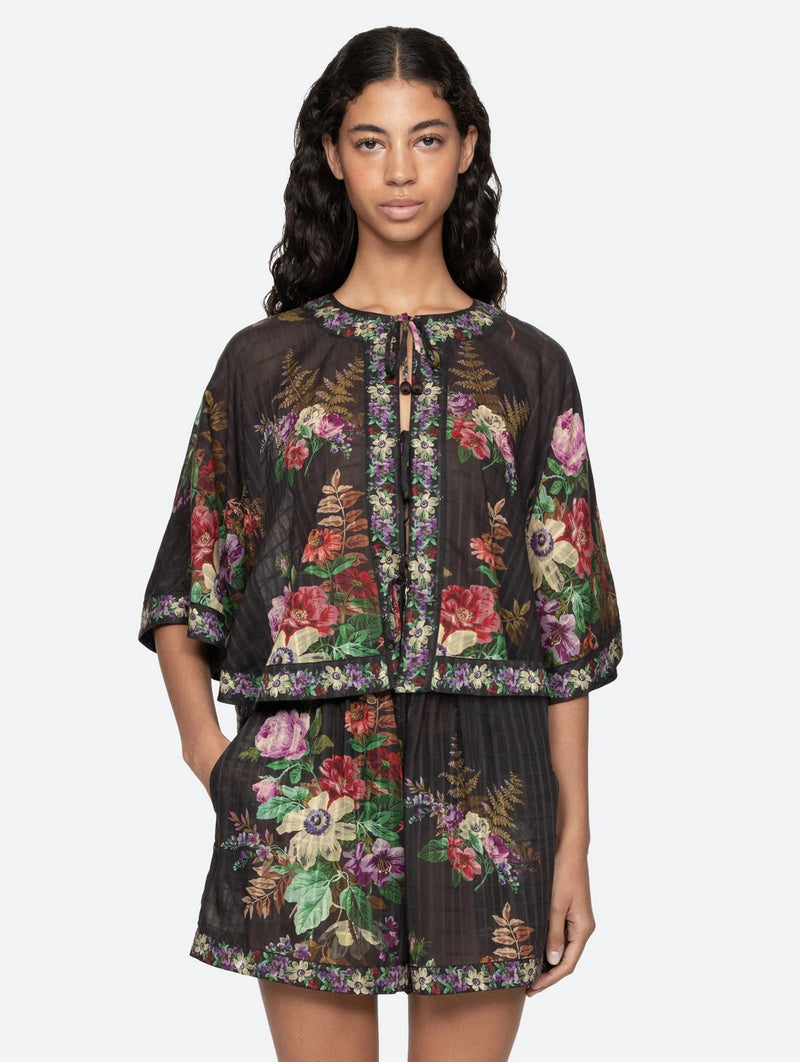 Viktoria Tie Front Top in Black