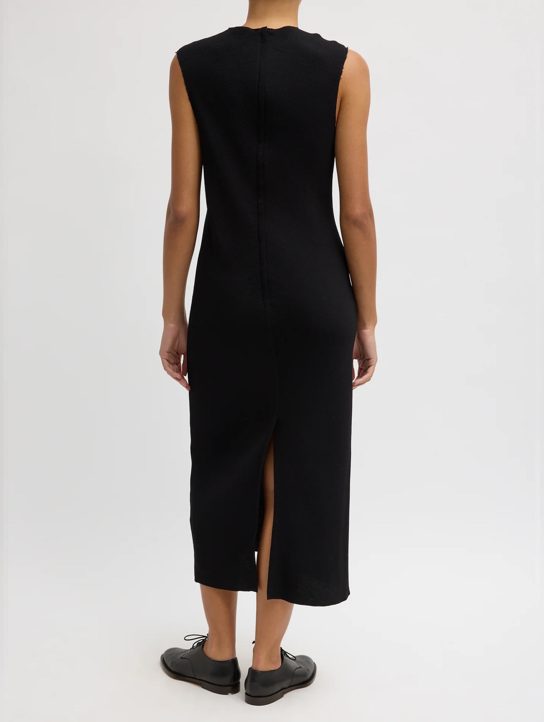 Viscose Plisse Sleeveless Bias Dress in Black