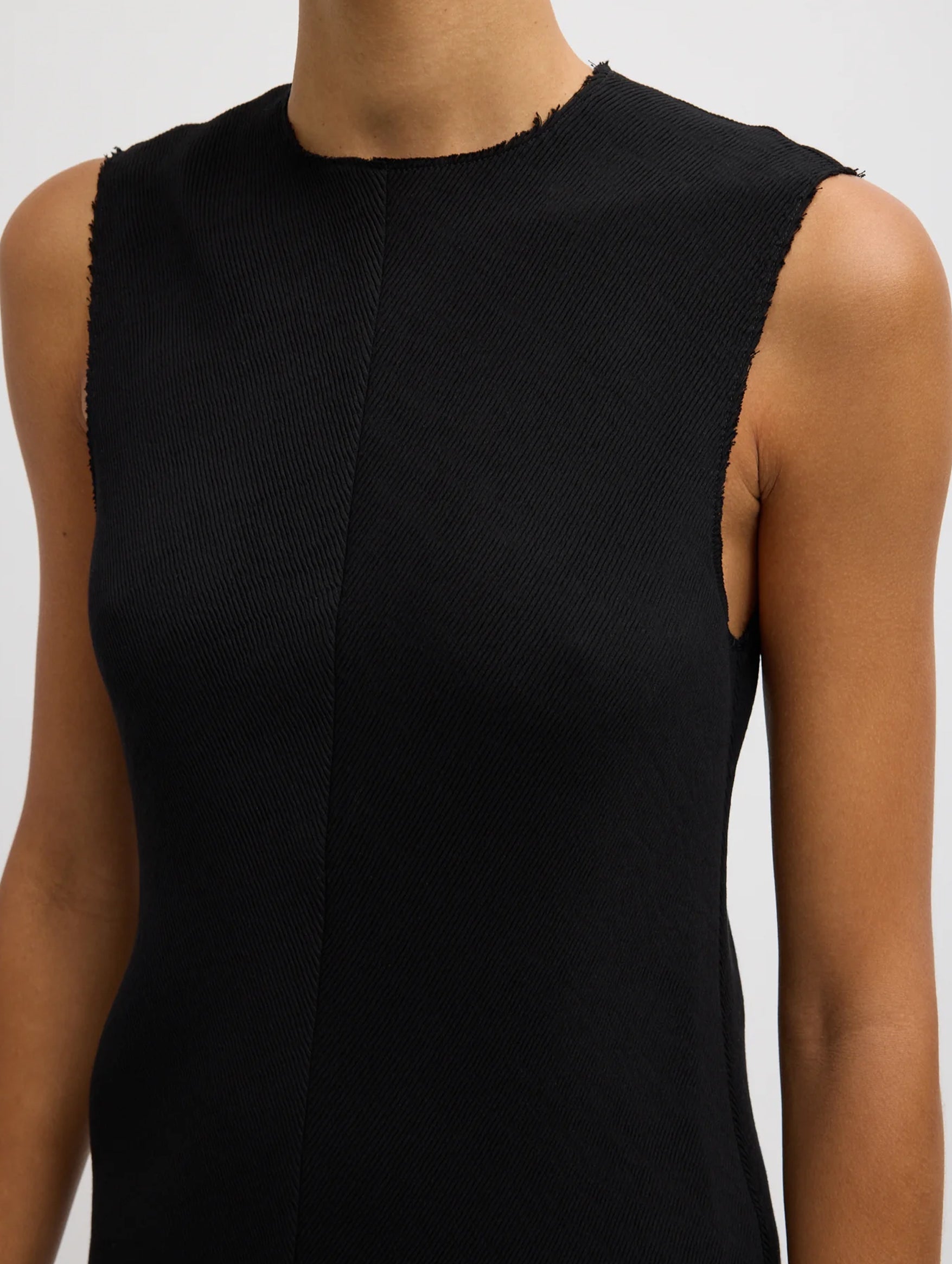 Viscose Plisse Sleeveless Bias Dress in Black