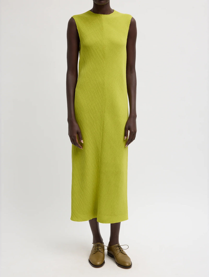 Viscose Plisse Sleeveless Bias Dress in Pea Pod
