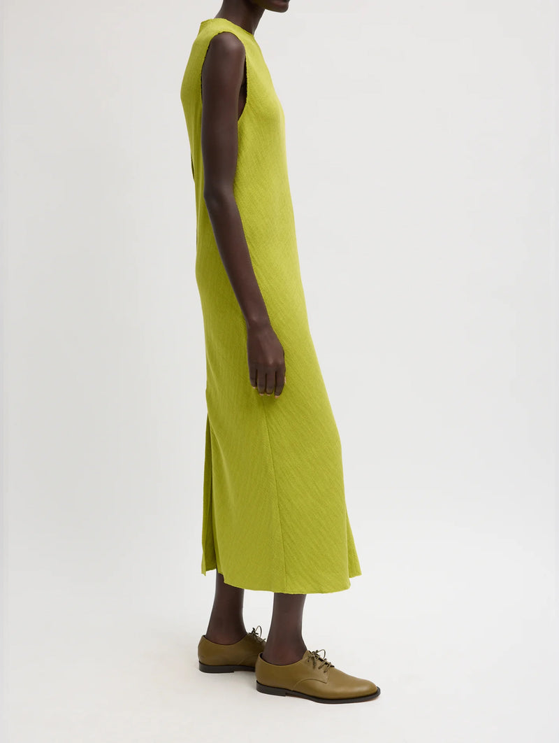 Viscose Plisse Sleeveless Bias Dress in Pea Pod