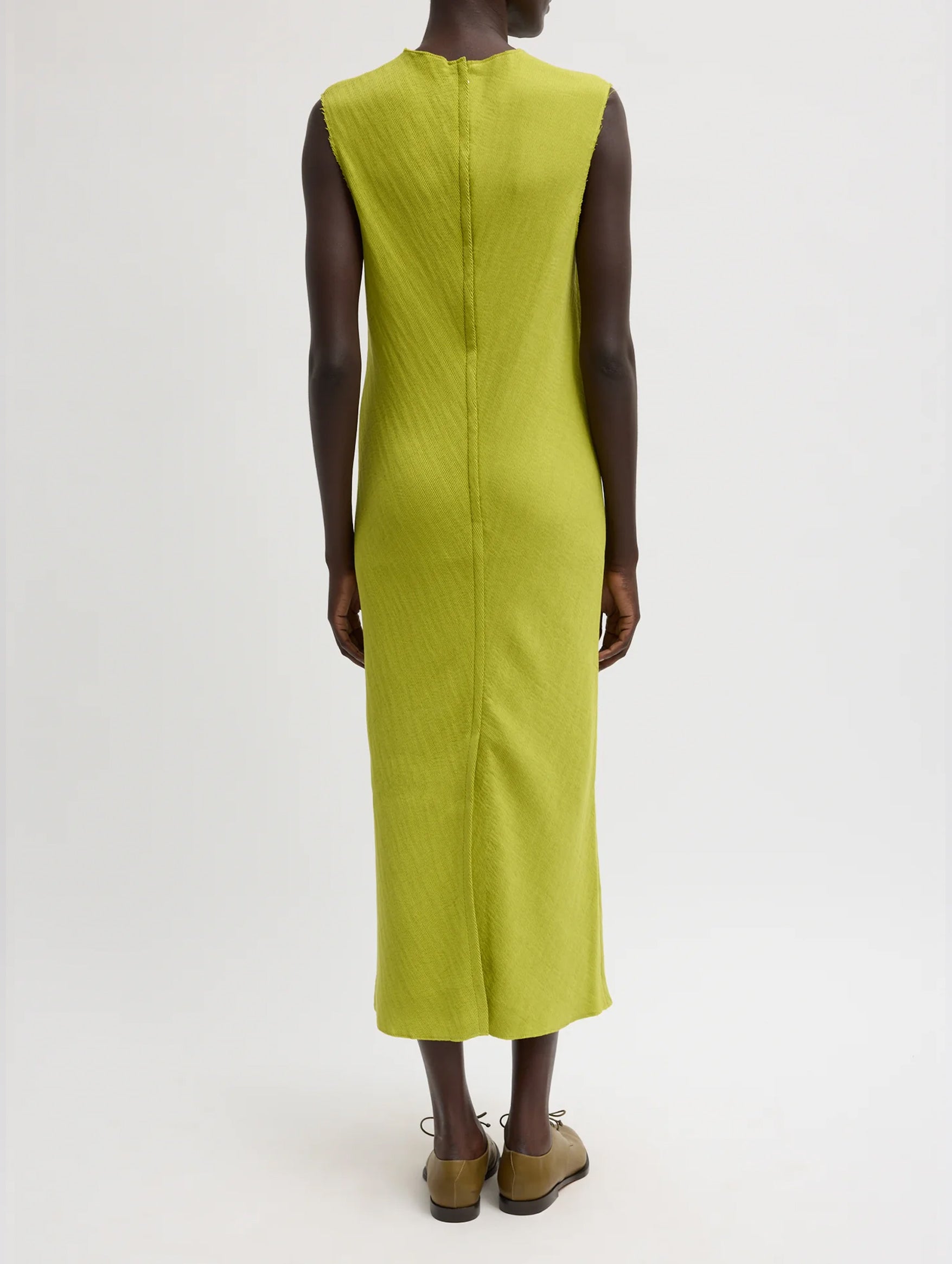 Viscose Plisse Sleeveless Bias Dress in Pea Pod