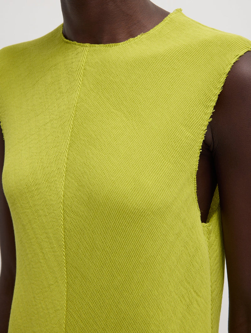 Viscose Plisse Sleeveless Bias Dress in Pea Pod