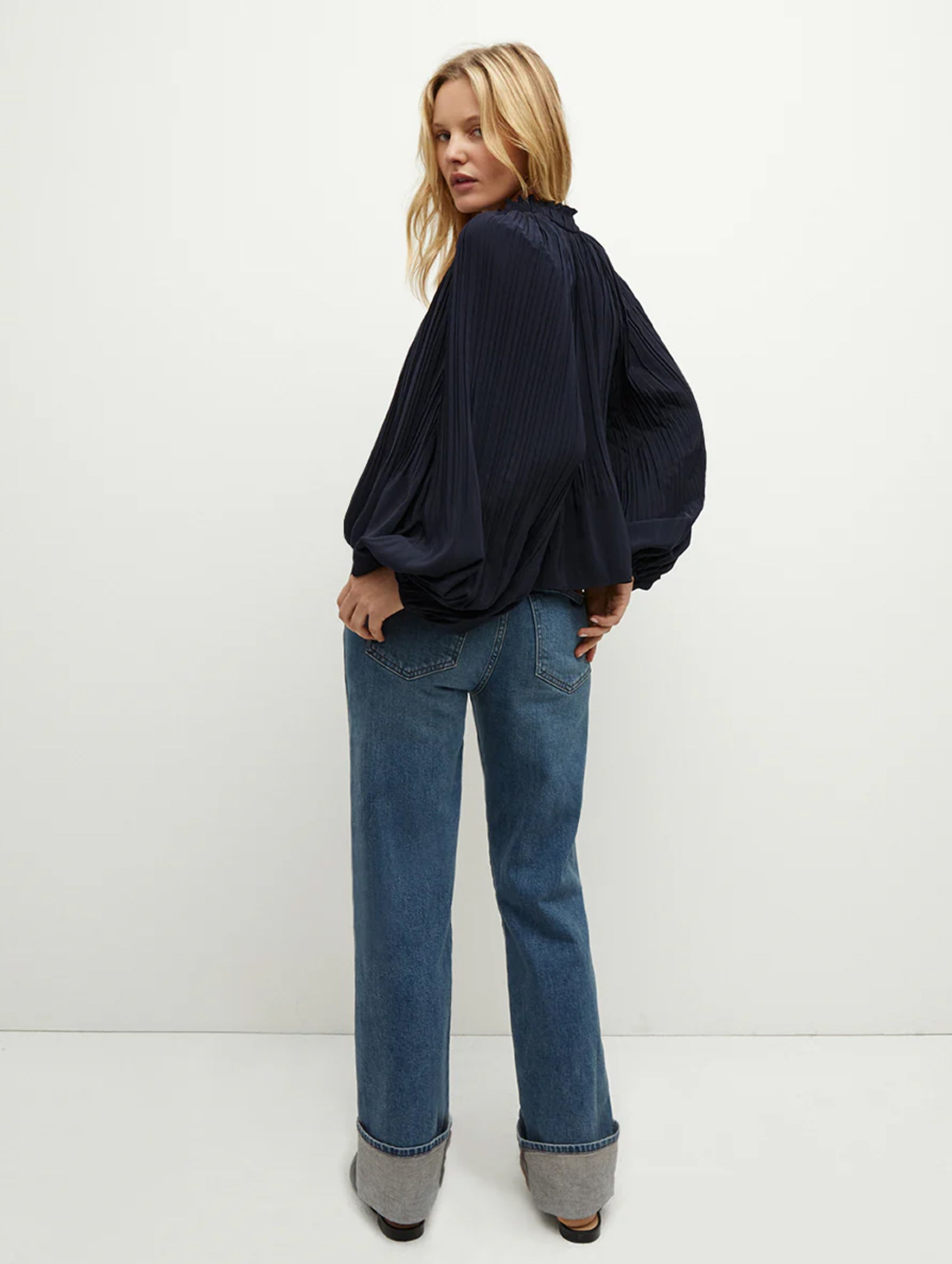 Walker Pleated Top in Navy