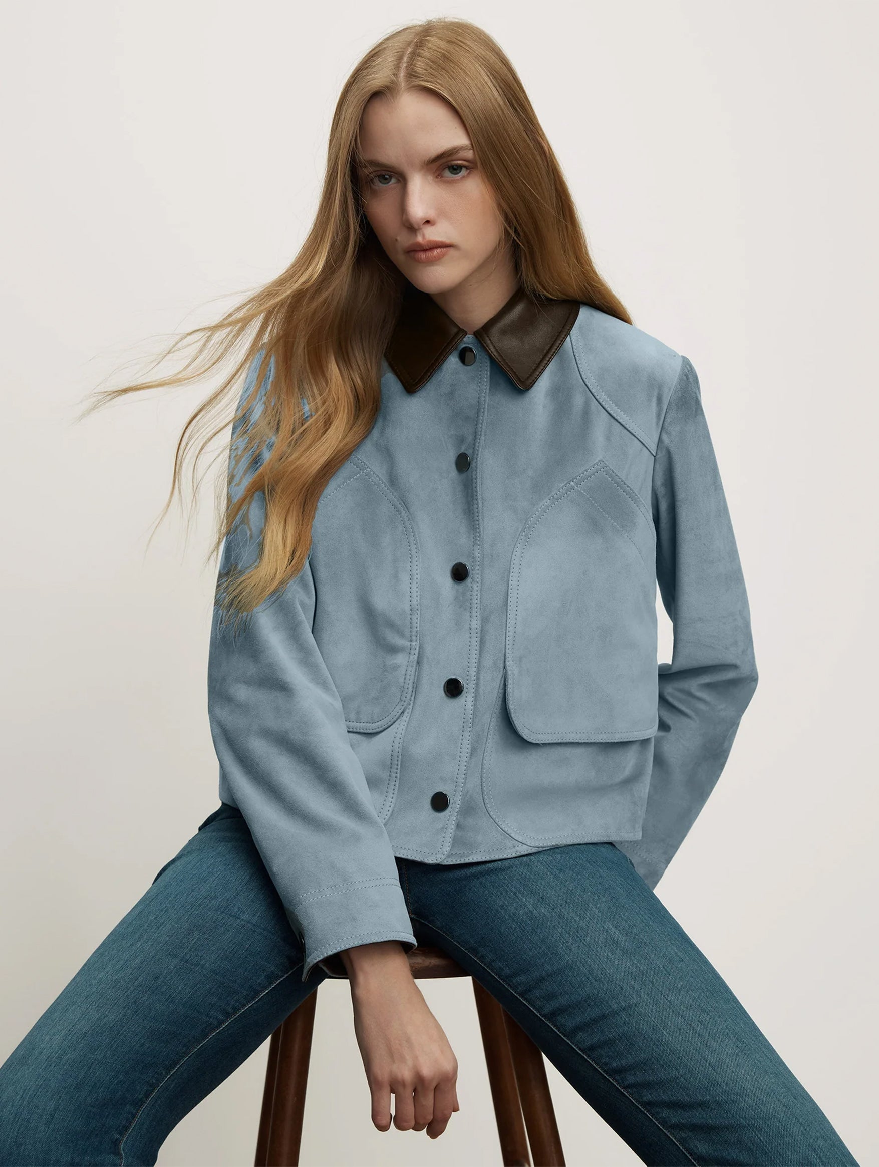 Walters Cropped Barn Jacket in Blue Steel