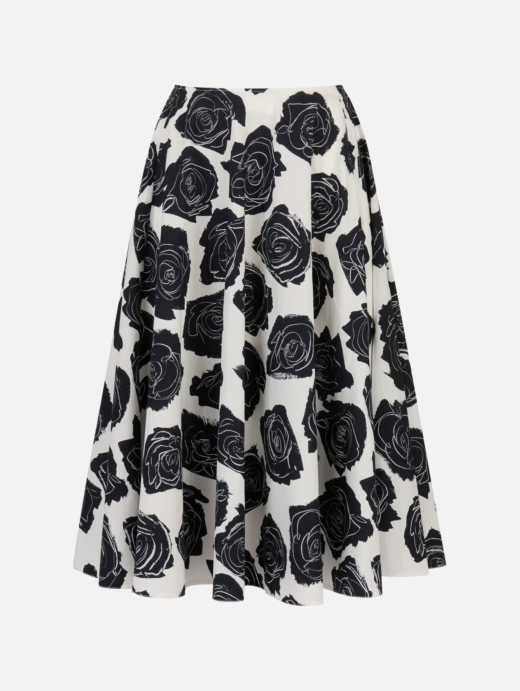 Poplin Midi Skirt with Luna Print in White