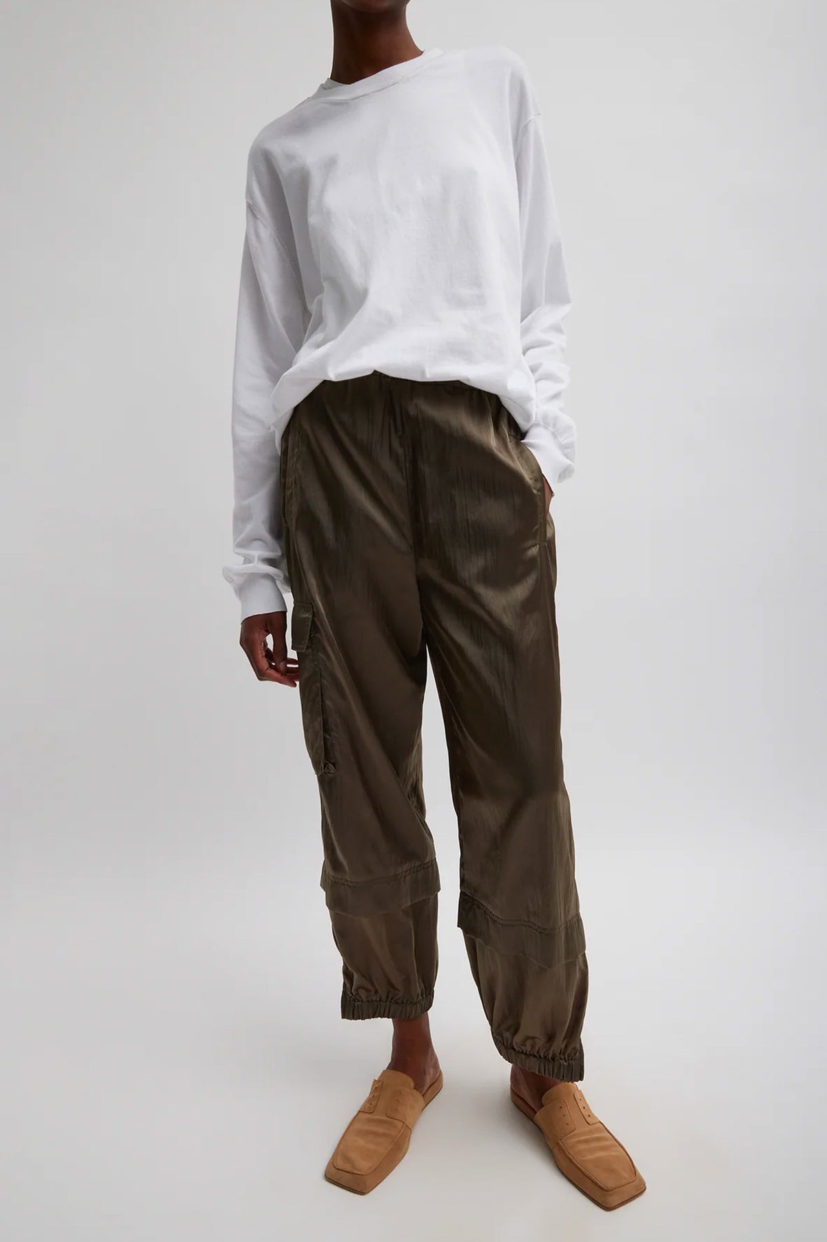 Shiny Nylon Wilt Jogger in Dune - Regular