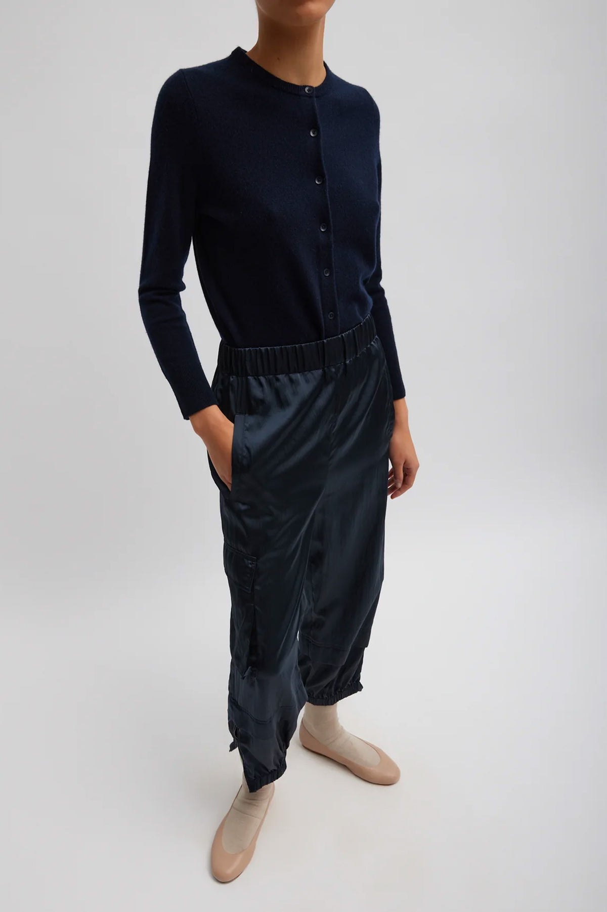 Shiny Nylon Wilt Jogger in Navy - Regular