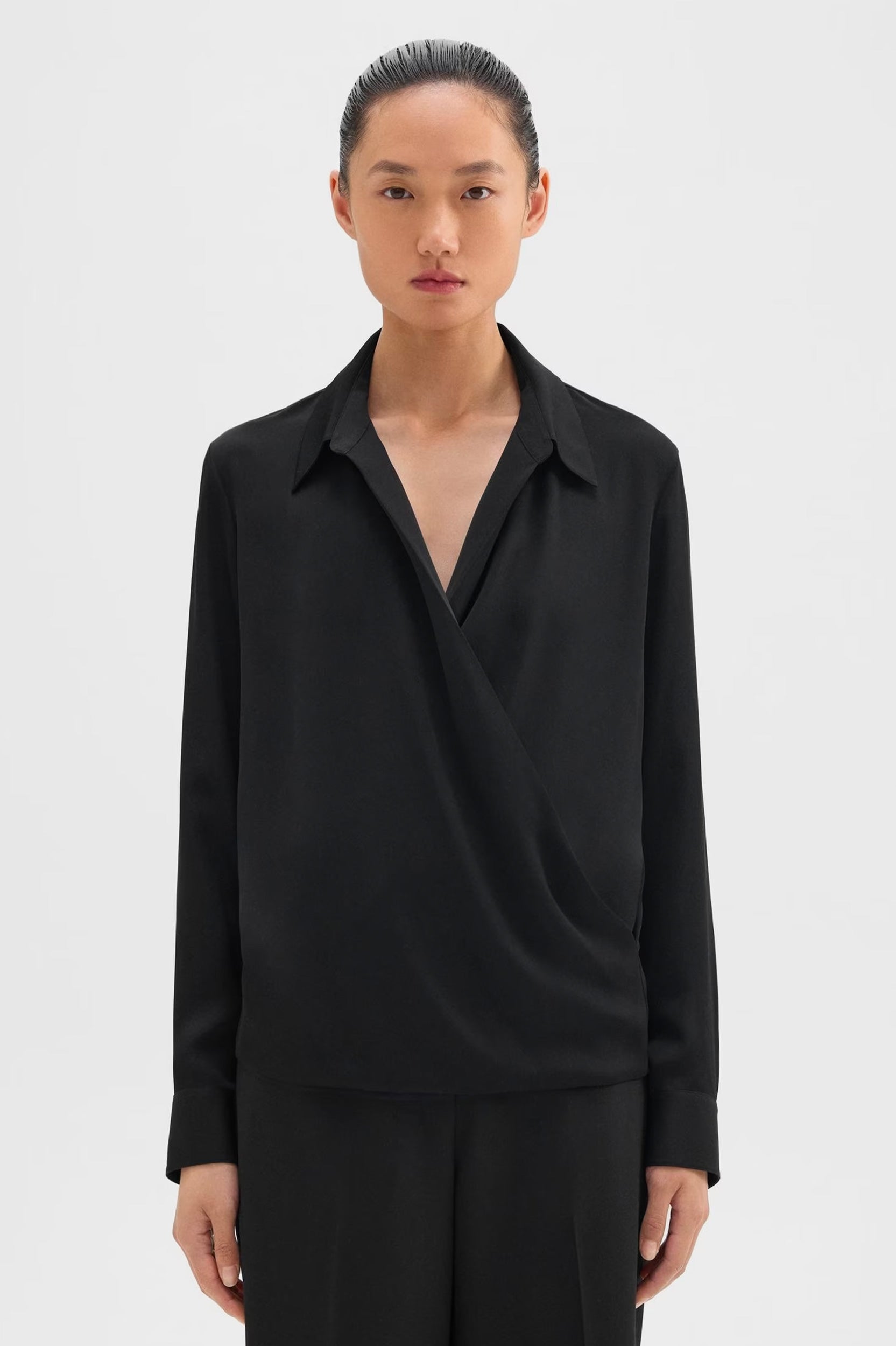 Wrap Silk Blouse in Black