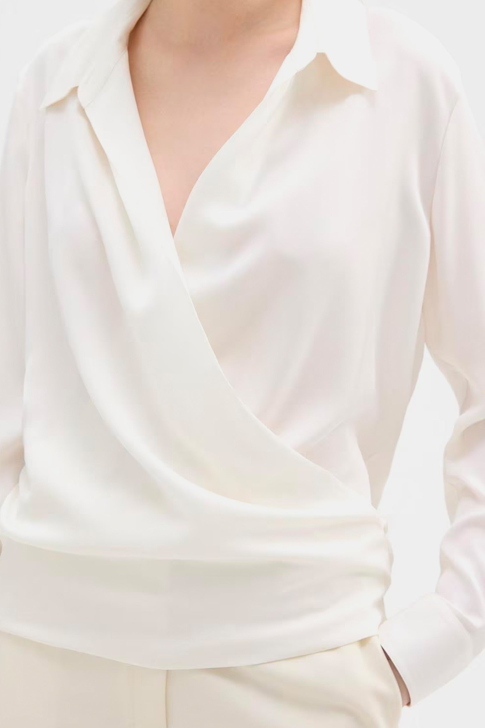 Wrap Silk Blouse in Ivory