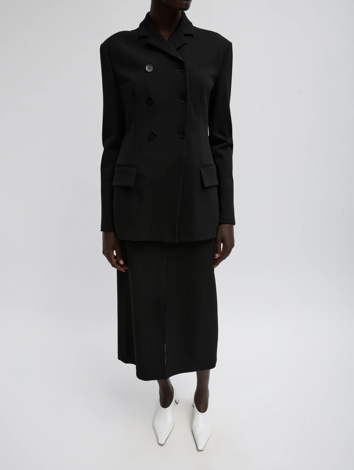 Wren Crepe Knit Fitted Blazer in Black