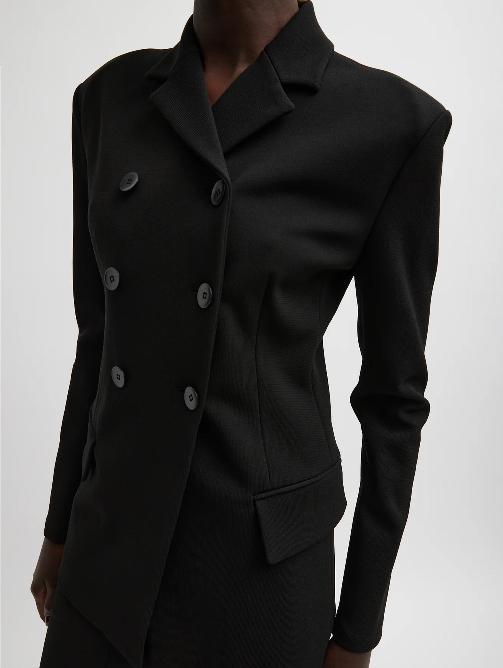 Wren Crepe Knit Fitted Blazer in Black