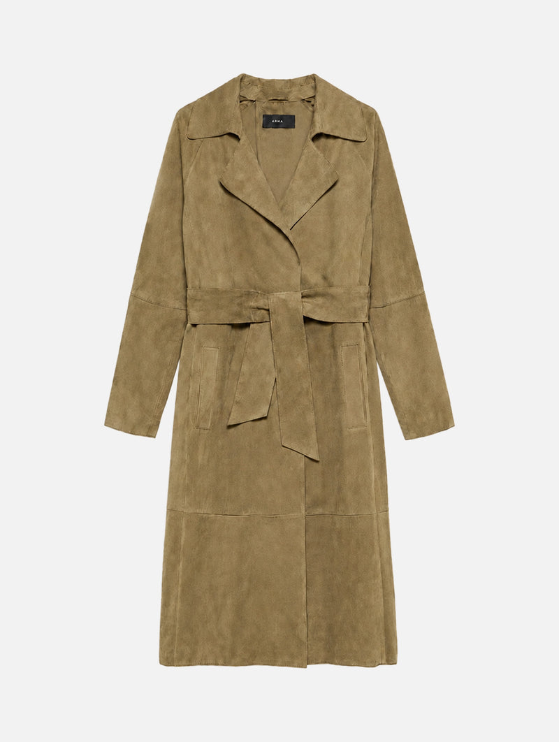 Yava Suede Coat in Dark Olive leather