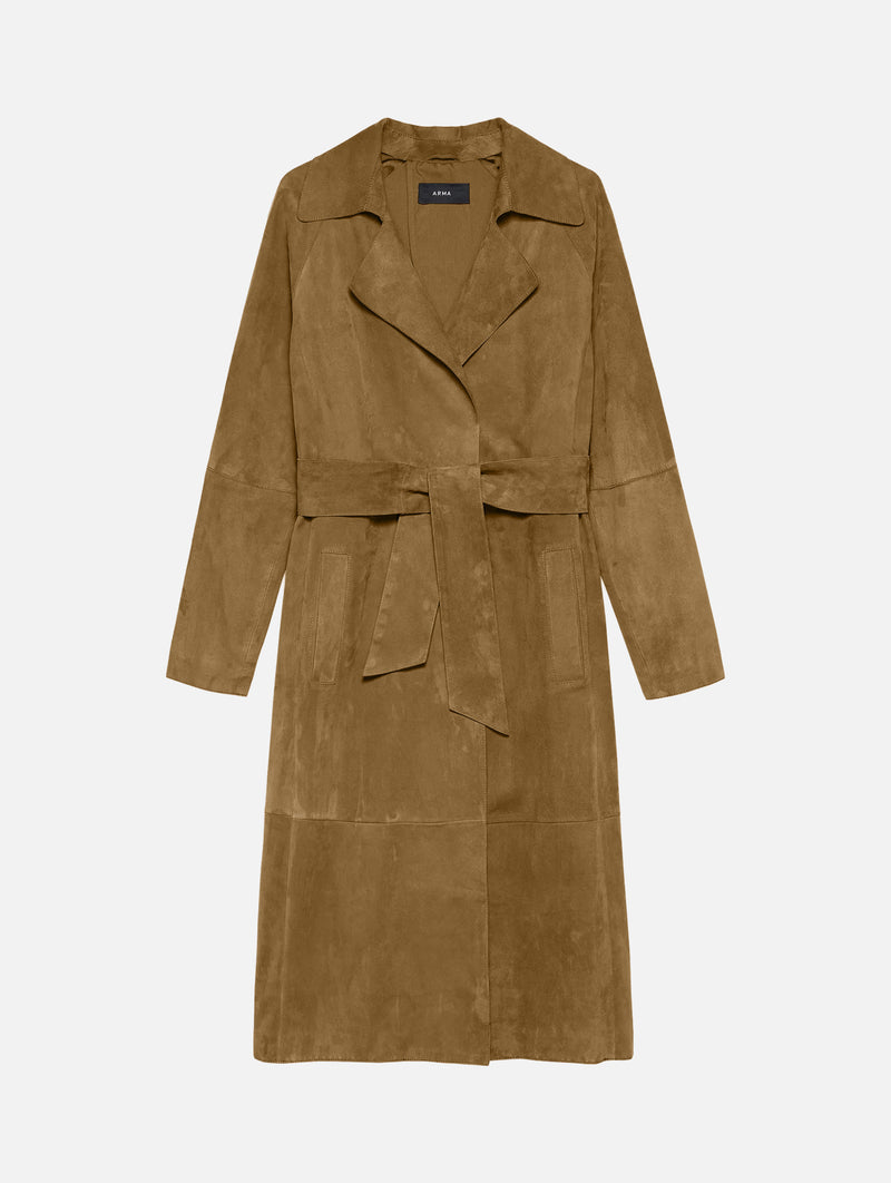 Yava Suede Coat in Dark Olive leather