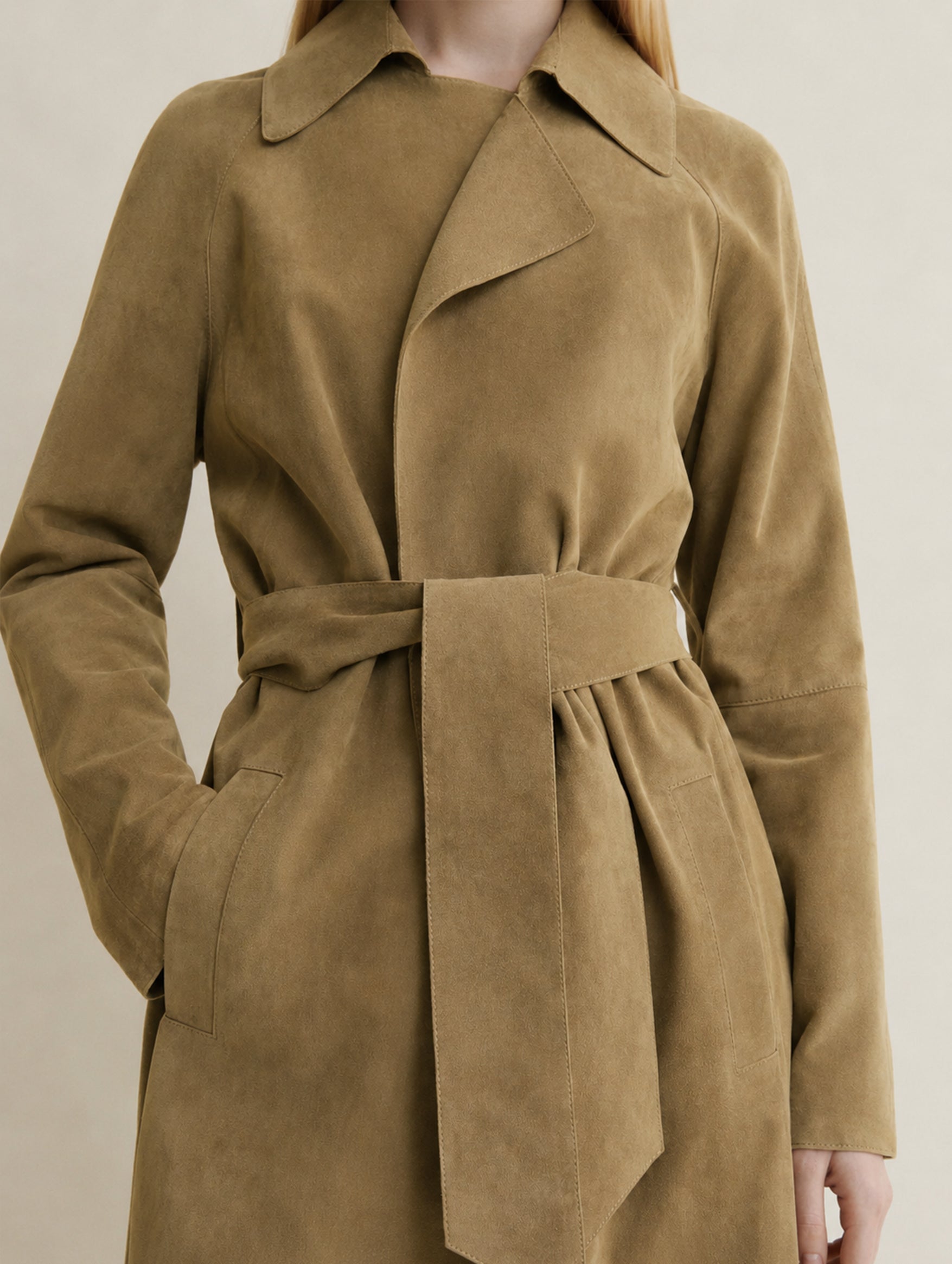 Yava Suede Coat in Dark Olive leather