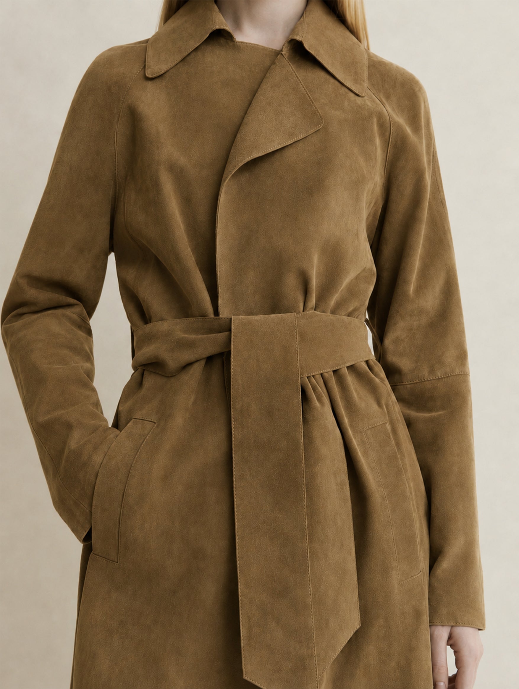 Yava Suede Coat in Dark Olive leather