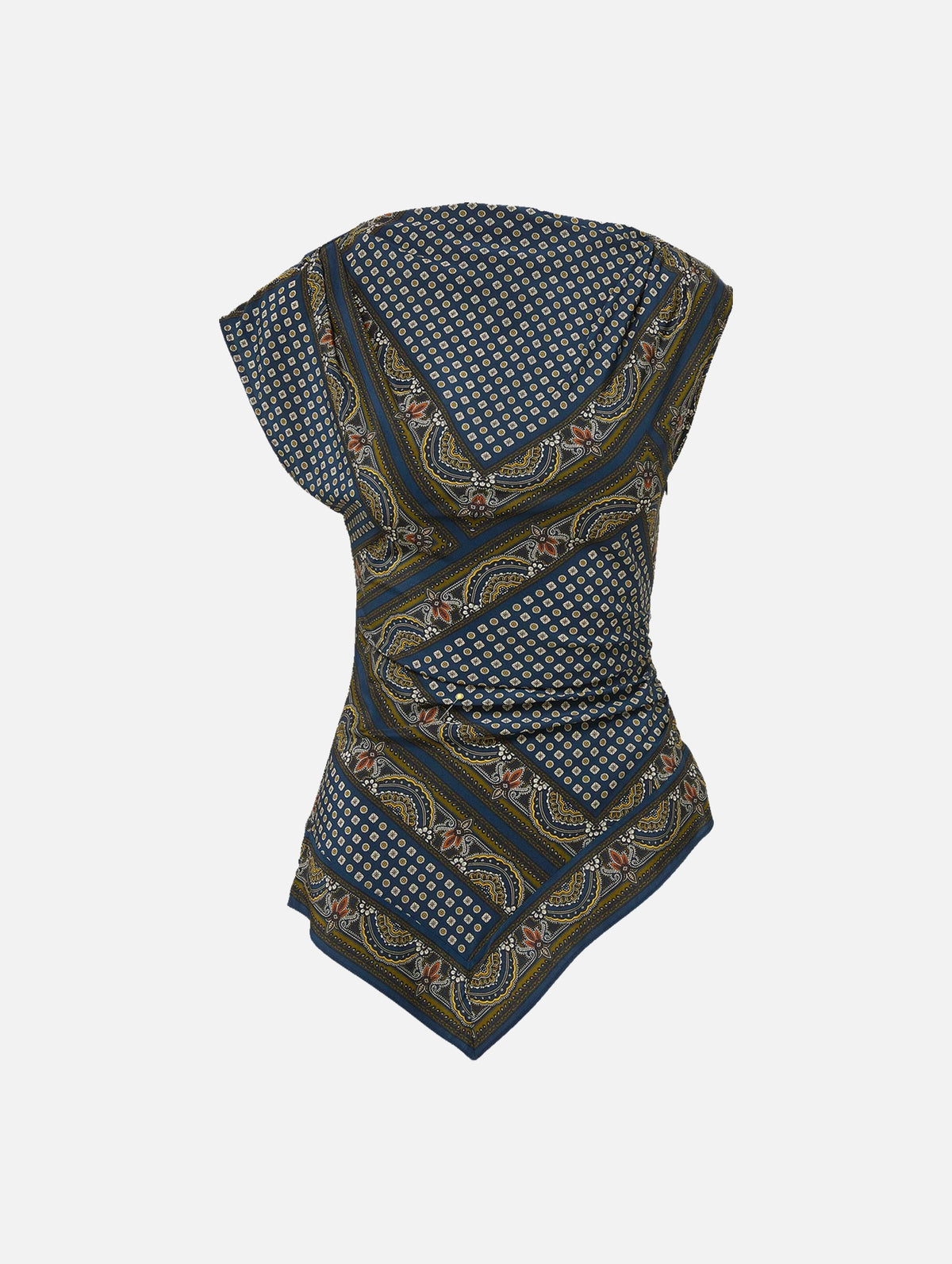 Yvonne Asymmetric Scarf Top in Heritage Navy Multi