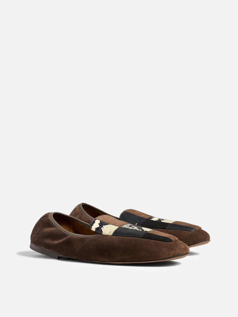 Zoe Patchwork Flat in Chocolate