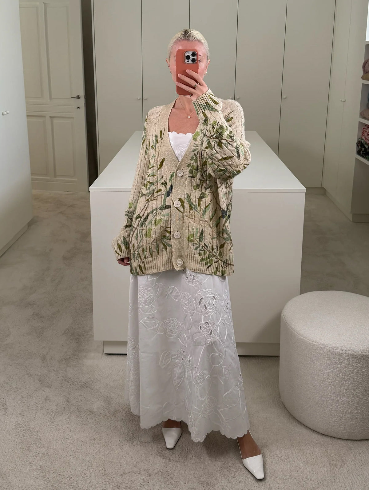 Zuri Cable Knit Cardigan in Butter/Olive Tree