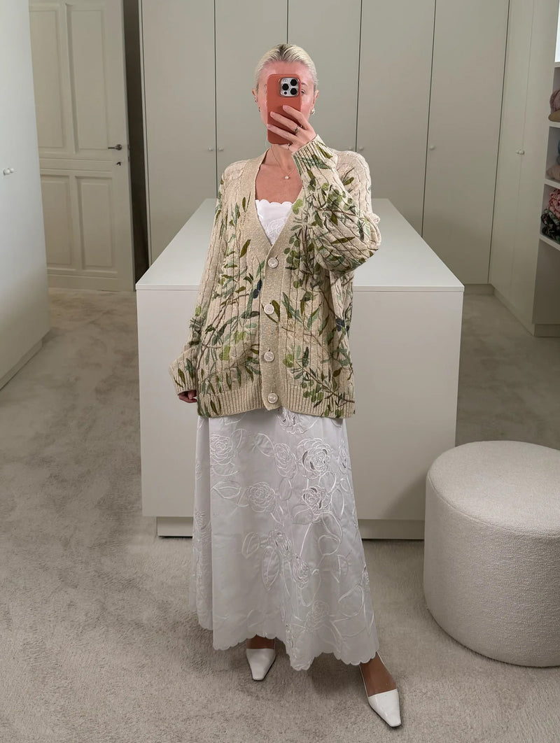 Zuri Cable Knit Cardigan in Butter/Olive Tree